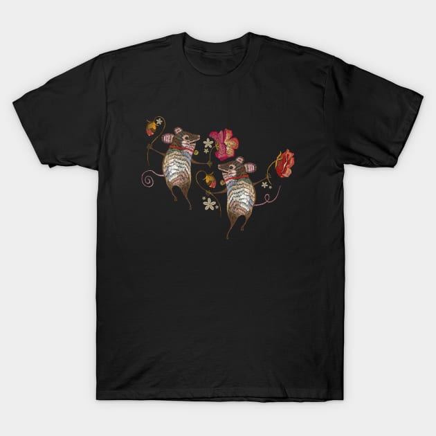 Two Mice Embroidery T-Shirt by Mako Design 